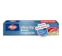 Albal Bolsas Congelación Ultra Zip 3 Litros, Fabricadas con 70% de Materiales Reciclados, Muy Resistentes, Reutilizables, Reciclables, Cierre Ultra-Zip Hermético, 12 Bolsas Grandes. Libres de BPA