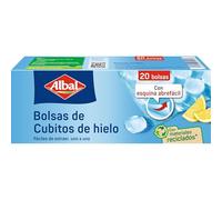 Albal Bolsas de cubitos de hielo - Bolsas para congelar y almacenar cubitos de hielo con válvula de cierre automático, fáciles de llenar y extraer, 70% material reciclado, sin BPA, 20 unidades