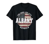 Albany Georgia, Bandera Americana Vintage Camiseta gráfica económica, Hombre, Negro, L