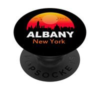 Albany New York Vintage Sunset Retro City State USA PopSockets PopGrip Adhesivo