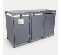 ALBATROS Caja para 3 cubos de basura, 120 L hasta 240 L, para 3 toneladas, metal galvanizado RAL7016, antracita, parte trasera abierta, mejor ventilación, resistente a la intemperie, patas ajustables
