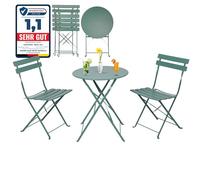 ALBATROS Juego de 3 piezas de color verde, mesa de bistró con 2 sillas, sillas plegables y mesa de metal resistente, ideal como conjunto de muebles de balcón o muebles de jardín en diseño moderno