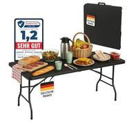 Albatros - Mesa plegable para buffet, color negro/ratán, 182 x 75 cm, construcción robusta, plegable y alta capacidad de carga, para hasta 10 personas, mesa para tienda de cerveza con asa