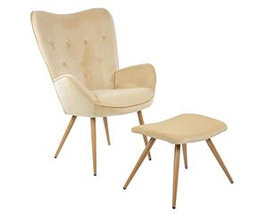Albatros Sillón de Orejas Taburete York, Beige, Funda de Terciopelo, cómodamente tapizado, butaca para TV, sillón tapizado