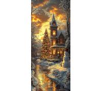 Albero Di Natale Dipingere con i Numeri Adulti, Misura XXL 50x150cm,Cottage Paint by Numbers Kit Principianti Con 3 Penne, Kit Fai Da Te, Hobby Creativi Adulti Decorazioni, (Senza Cornice) P0M-95