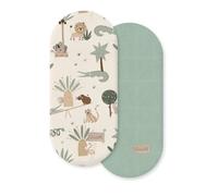 Albero Mio Fun in The Tropics - Sábana Bajera Ajustable para Cochecito de bebé, 2 Unidades, tamaño 80 x 35 cm, 100% Muselina de algodón, sábana de Lino