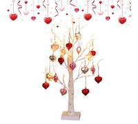 alberocon - 10x25x65 cm, Decorazione romantica in betulla luminosa con temporizador, alberoilluminato da 24 lampade a LED con 18 ornamenti a forma di cuore | Hogar Interior Tavolo Soggiorno Vacanze