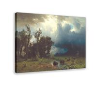 Albert Bierstadt - Buffalo Trail - The Inpending Storm 1869 - Póster artístico en lienzo y arte de pared, marco moderno para decoración de dormitorio familiar, 12 x 18 pulgadas
