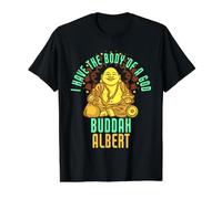 Albert Diciendo el Nombre Divertido de Buda Gordo Albert Camiseta gráfica económica, Hombre, Negro, S