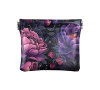 Albert Einstein's Face - Monedero de cuero mini joyero, bolsa de cambio casual para uso diario, flores moradas y rosadas, Talla única, Flores moradas y rosadas