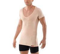 ALBERT KREUZ Camiseta Interior particularmente Ligera para Hombre, Invisible de Color Carne/Piel, de Manga Corta con Cuello de Pico Profundo, de Micromodal elástico 06/L