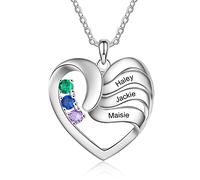 ALBERTBAND Collana da Donna Personalizzata con 2/3/4/5 Nombre Pietra di nascita Ciondolo a Cuore Regalo per Donna Mamma Moglie fidanzata