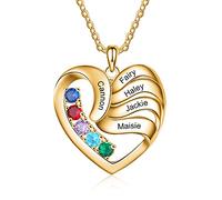 ALBERTBAND Collana da Donna Personalizzata con 2/3/4/5 Nombre Pietra di nascita Ciondolo a Cuore Regalo per Donna Mamma Moglie fidanzata