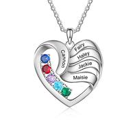ALBERTBAND Collana da Donna Personalizzata con 2/3/4/5 Nombre Pietra di nascita Ciondolo a Cuore Regalo per Donna Mamma Moglie fidanzata