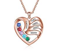 ALBERTBAND Collana da Donna Personalizzata con 2/3/4/5 Nombre Pietra di nascita Ciondolo a Cuore Regalo per Donna Mamma Moglie fidanzata