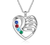 ALBERTBAND Collana da Donna Personalizzata con 2/3/4/5 Nombre Pietra di nascita Ciondolo a Cuore Regalo per Donna Mamma Moglie fidanzata