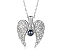 ALBERTBAND Collar con Foto Personalizada Colgante Foto Collar Proyeccion Foto Colgante alas de ángel Regalos con Fotos para Navidad, San valentín, Día de la madre (blanco)