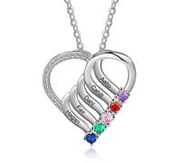 ALBERTBAND Collar de Corazón Personalizado para Madre e Hija 2/3/4/5/6 Piedras Natales Simuladas Plata de Ley 925 Colgante para Madre e Hijo Joyería de Navidad para el día de La Madre (5 piedras)