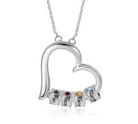 ALBERTBAND Collar de Corazón Personalizado para Madre e Hija 2/3/4/5/6 Piedras Natales Simuladas Plata de Ley 925 Colgante para Madre e Hijo Joyería de Navidad para el día de La Madre (S-4perlas)