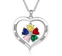 ALBERTBAND Collar Personalizado con Piedras de Nacimiento de 1-8 Collar de Plata 925 Colgante de Corazón para Mujer con Nombre Cadena para Madre e Hija para el día de San Valentín Navidad (5 names)