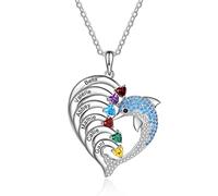 ALBERTBAND Collar Personalizado Delfines Forma de Corazón con 2-8 Nombres Colgante de Piedra Natal Grabada para Mujer Collar de Promesa Familiar para Joyería del día de San Valentín (6 names)