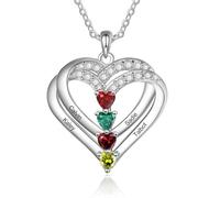 ALBERTBAND Collar Personalizado para Mujer Colgante de Corazón con Piedras Natales Simuladas Collares Familiares de Plata Joyería con Nombre para Mamá Abuela Regalo para Mujer (4 stone)