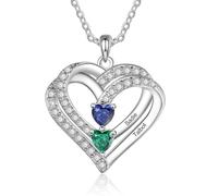 ALBERTBAND Collar Personalizado para Mujer Colgante de Corazón con Piedras Natales Simuladas Collares Familiares de Plata Joyería con Nombre para Mamá Abuela Regalo para Mujer (2 stone)