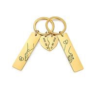 ALBERTBAND Llaveros Personalizados de Pareja 2PCS Llavero Mano a Mano Grabado Letra y Fecha Llavero de metal Corazón Rosa Oro Silber Regalo para Novia Novio San Valentín Navidad