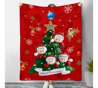 ALBERTBAND Manta de Franela Personalizada con 2-6 Nombres - Árbol de Navidad Mantas Rojas - Regalos para Navidad, Cumpleaños, Mamá, Papá, Familia, Parejas,Amigos (4 Nombre)