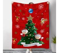 ALBERTBAND Manta de Franela Personalizada con 2-6 Nombres - Árbol de Navidad Mantas Rojas - Regalos para Navidad, Cumpleaños, Mamá, Papá, Familia, Parejas,Amigos (2 Nombre)