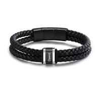 ALBERTBAND Pulsera de Cuero Personalizada para Hombre Nombre Pulsera de Acero Negro Plata Regalo para Papá Día del Padre Esposo San Valentín Abuelo Navidad (1 NAME)