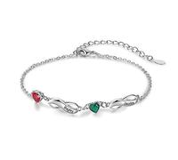 ALBERTBAND Pulsera Infinita de Plata Personalizada con Nombres y Dijes, Pulseras Ajustables de Piedra Natal Simulada para Mujeres y Niñas (2 nombres)