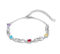 ALBERTBAND Pulsera Infinita de Plata Personalizada con Nombres y Dijes, Pulseras Ajustables de Piedra Natal Simulada para Mujeres y Niñas (4 nombres)