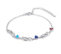 ALBERTBAND Pulsera Infinita de Plata Personalizada con Nombres y Dijes, Pulseras Ajustables de Piedra Natal Simulada para Mujeres y Niñas (3 nombres)