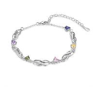ALBERTBAND Pulsera Infinita de Plata Personalizada con Nombres y Dijes, Pulseras Ajustables de Piedra Natal Simulada para Mujeres y Niñas (5 nombres)