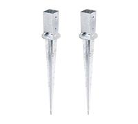 Alberts 208011 - Juego de 2 casquillos para postes de madera cuadrados, con olla ajustable, galvanizado en caliente, 71 x 71 mm, longitud total de 900 mm, juego de 2 unidades
