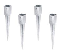 Alberts 211288 Juego de 4 casquillos de suelo | para postes de madera cuadrados | galvanizado en caliente | 91 x 91 mm | longitud total 750 mm