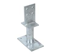 Alberts 212698 Soporte para postes en T, para hormigón, galvanizado en caliente, tamaño del puente 130 x 80 mm, anclaje de hormigón de 150 mm