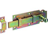 Alberts 840594 - Cerrojo para puerta (recto, con tirador de botón y trabilla fijada, galvanizado en amarillo, placa de 140 x 44 mm, juego de 10 unidades)