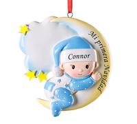 ALBK Adornos de Navidad Personalizados - Mi Primera Navidad Bebé Niña, Regalos Navidad Originales, Bola Navideña con Nombre, Decoracion Navideñas Personalizadas (Niño, Luna)