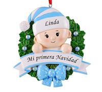 ALBK Adornos de Navidad Personalizados - Mi Primera Navidad Bebé Niña, Regalos Navidad Originales, Bola Navideña con Nombre, Decoracion Navideñas Personalizadas (Niño, Corona de Navidad)
