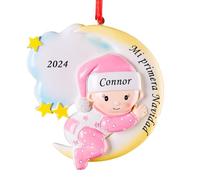 ALBK Adornos de Navidad Personalizados - Mi Primera Navidad Bebé Niña, Regalos Navidad Originales, Bola Navideña con Nombre, Decoracion Navideñas Personalizadas (Niña, Luna)
