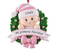 ALBK Adornos de Navidad Personalizados - Mi Primera Navidad Bebé Niña, Regalos Navidad Originales, Bola Navideña con Nombre, Decoracion Navideñas Personalizadas (Niña, Corona de Navidad)