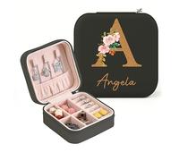 ALBK Joyero personalizado: joyero de viaje personalizado, regalos de dama de honor, mini organizador de joyas, regalos personalizados para mujeres, su novia, mamá, niñas para Navidad, San Valentín,
