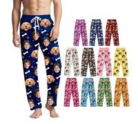ALBK Pantalones de Pijama Personalizados con Foto,Regalo Personalizado para Hombres y Mujeres, Ideal para Navidad, San Valentín o Aniversarios-Garra de Perro y Hueso