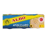 Albo Conserva de Atún Claro en Aceite de Girasol, Pack 3 Latas x 65 g