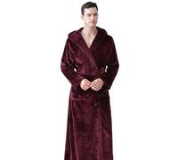 Albornoz,Albornoz Hombre Albornoz térmico Extra largo con capucha for amantes, bata de baño cálida y gruesa de talla grande for hombre y mujer, batas de dama de honor(Wine red man1,X-Large (80-100kg))
