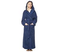 Albornoz con capucha para mujer, extra largo, 100% tela de rizo de algodón, Azul Marino, L-XL