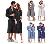 Albornoz de Caballero de piqué de Lana Largo, Ropa Interior de Caballero de Manga Larga con Bolsillos, Pijama de casa de una Sola Pieza, Suave Albornoz Ajustable con cinturón, cómodo Pijama y Camisa
