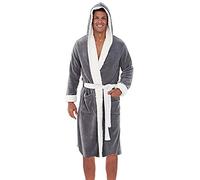 Albornoz de Chal de Invierno para Hombre Ropa para el hogar Abrigo de túnica de Manga Larga Hombres Bata con Capucha Albornoz Color sólido otoño e Invierno Tallas Grandes (M, Gris)